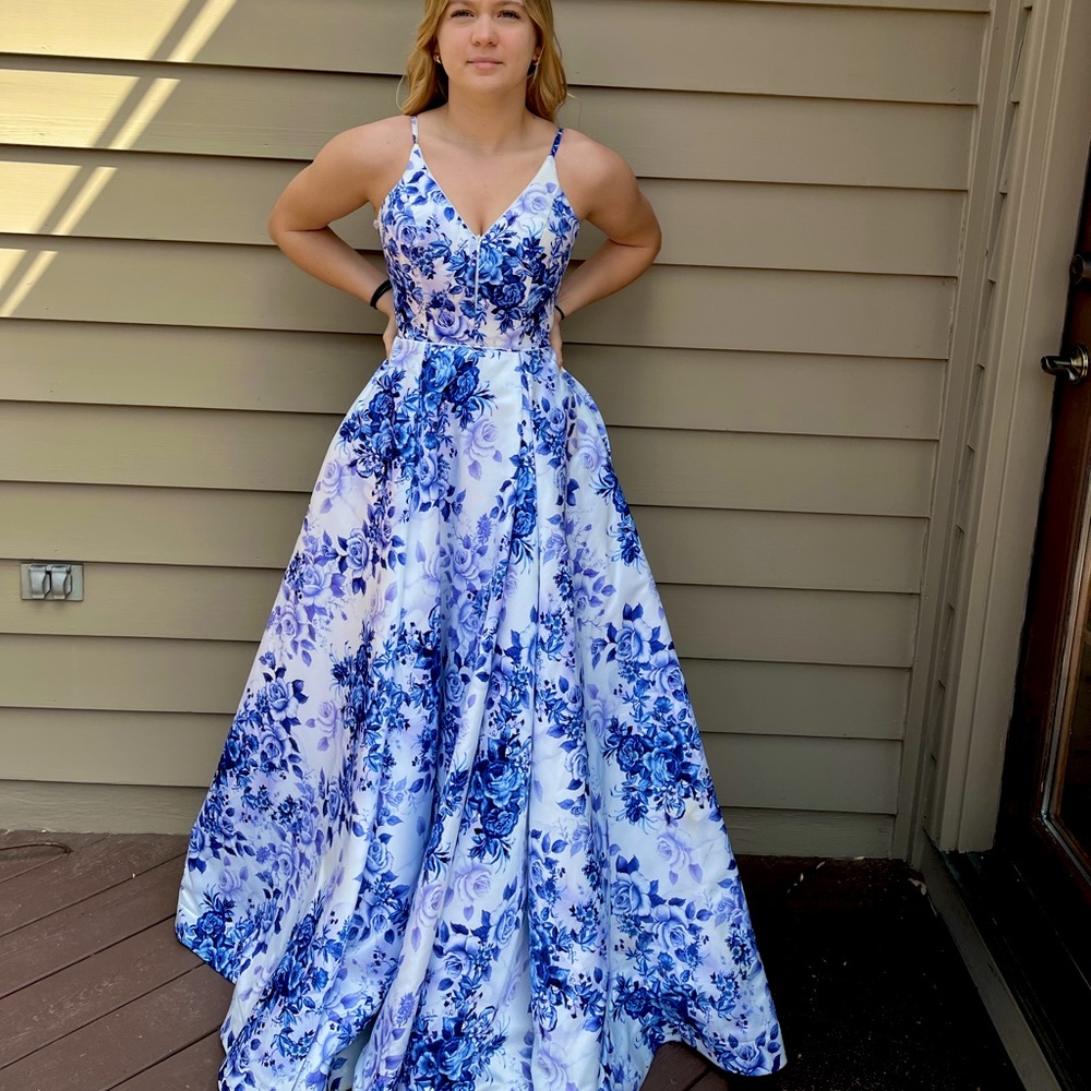 Blue Floral Prom Dress
